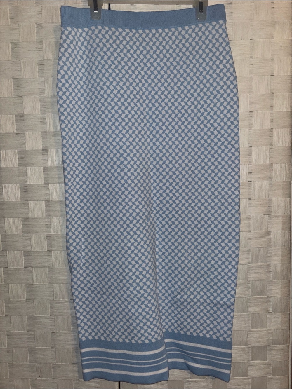 Michael Kors Light Blue & White Patterned Knit Midi Skirt